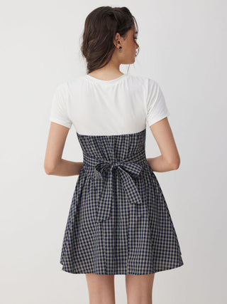 Cotton-blend Short Sleeve Drawstring Flared Mini Dress