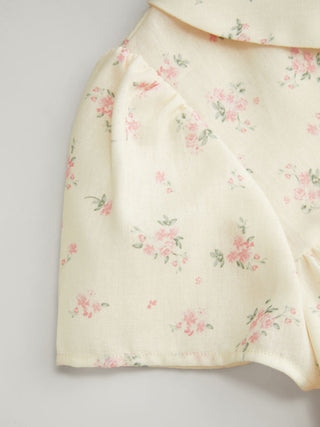 Woven Floral Peter Pan Collar Short Sleeve Blouse For Daily Casual