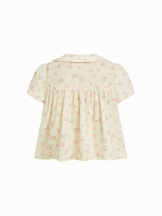 Woven Floral Peter Pan Collar Short Sleeve Blouse For Daily Casual