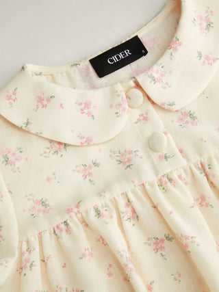 Woven Floral Peter Pan Collar Short Sleeve Blouse For Daily Casual