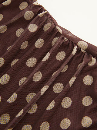 Mesh Polka Dot Lace Panel High Rise Mermaid Maxi Dress