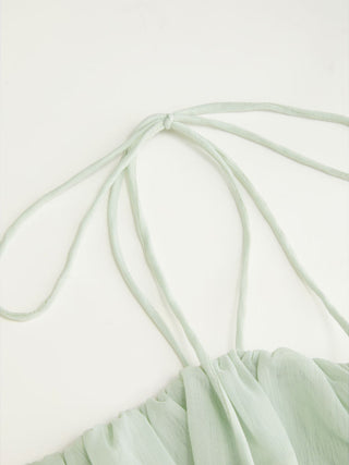 Chiffon Ruched Lace Trim Ruffled Tiered A-line Maxi Dress