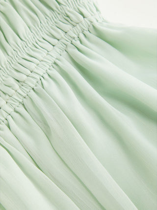 Chiffon Ruched Lace Trim Ruffled Tiered A-line Maxi Dress