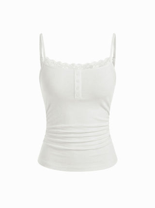 Lace Panel Ruched Henley Cami Top
