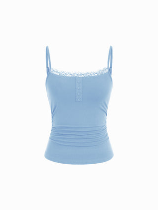 Lace Panel Ruched Henley Cami Top