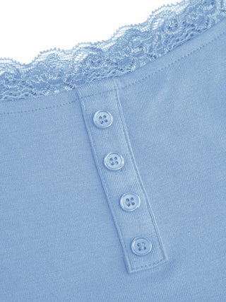 Lace Panel Ruched Henley Cami Top