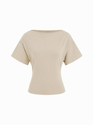 Cotton-blend Boat Neck Short Sleeve Tee
