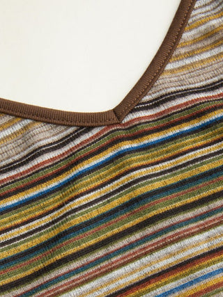 Knit V-neck Striped Flared Mini Dress