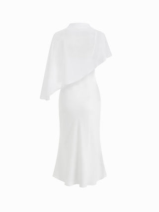 Satin High Neck Cape Sleeve Maxi Dress