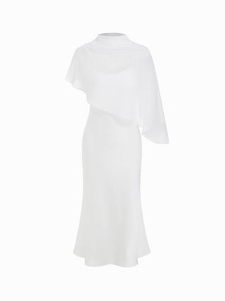 Satin High Neck Cape Sleeve Maxi Dress