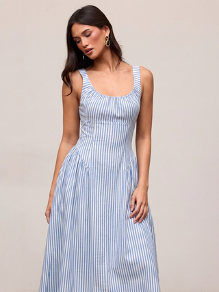 Cotton Scoop Neckline A-line Midi Dress