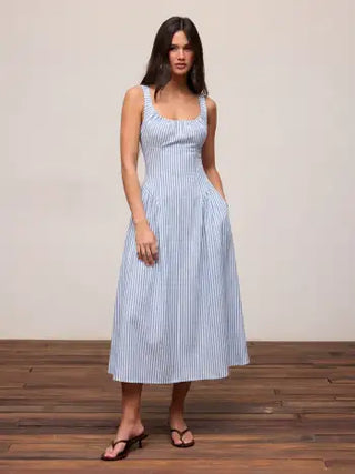 Cotton Scoop Neckline A-line Midi Dress
