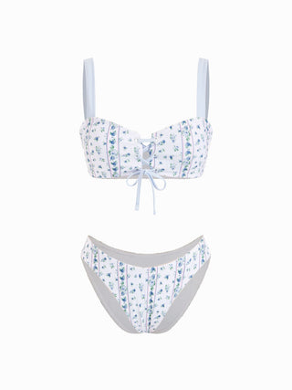 Sweetheart Floral Lace Up Low Rise Cheeky Bikini Set