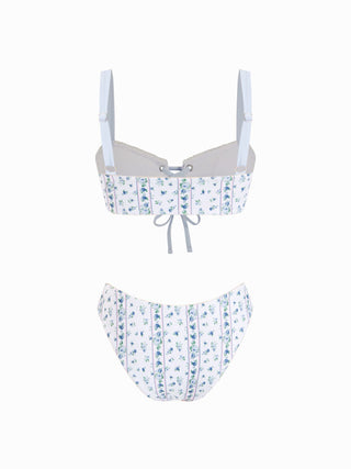 Sweetheart Floral Lace Up Low Rise Cheeky Bikini Set