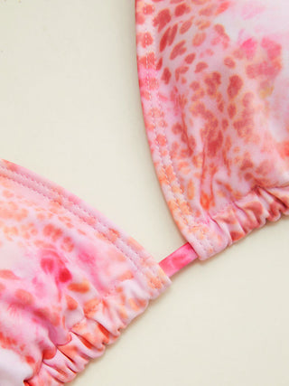 Floral & Leopard Halter Neckline Tie Side Bikini Set With Cover Top & Skirt