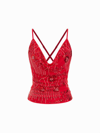 Mesh Mesh Sequin Beaded Cowl Neck Cami Top For Date Party/Clubbing