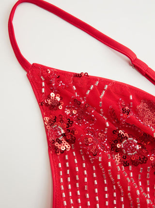 Mesh Mesh Sequin Beaded Cowl Neck Cami Top For Date Party/Clubbing
