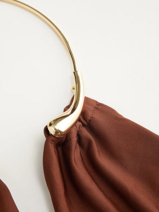 Cowl Neck Metal Detail Ruched Top