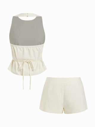 Linen-blend Halter Neckline Top & Mid Rise Shorts Set