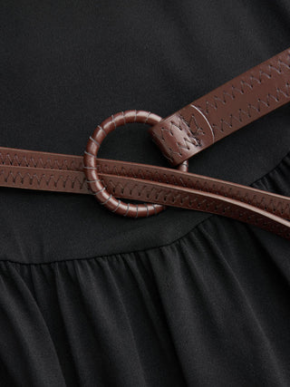 High Stretch Boat Neck Pocket A-line Maxi Dress With Belt