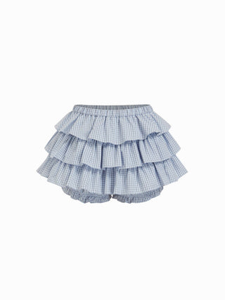 Woven Cotton-blend Low Rise Checks Layered Ruffled Mini Skort For Daily Casual Picnic