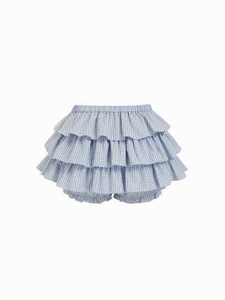 Woven Cotton-blend Low Rise Checks Layered Ruffled Mini Skort For Daily Casual Picnic