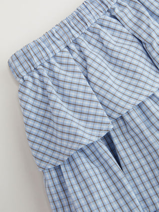 Woven Cotton-blend Low Rise Checks Layered Ruffled Mini Skort For Daily Casual Picnic