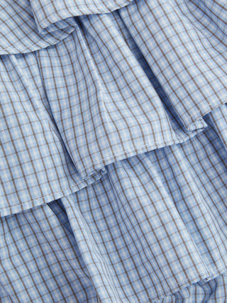 Woven Cotton-blend Low Rise Checks Layered Ruffled Mini Skort For Daily Casual Picnic