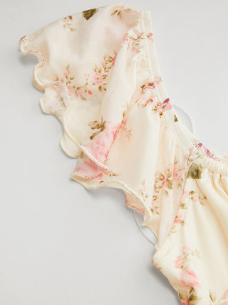 Chiffon Floral Square Neck Ruffle Sleeve Tie Front A-line Mini Dress