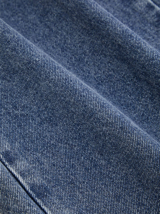 Petite Denim Washed Low Rise Metal Detail Wide Leg Oversized Overalls