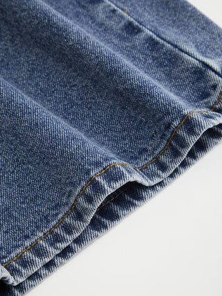 Petite Denim Washed Low Rise Metal Detail Wide Leg Oversized Overalls