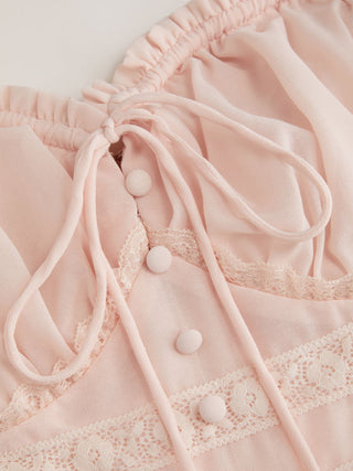 Chiffon Chiffon Sweetheart Puff Sleeve Lace Panel Ruched Peplum Blouse For Daily Casual Date
