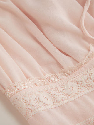Chiffon Chiffon Sweetheart Puff Sleeve Lace Panel Ruched Peplum Blouse For Daily Casual Date