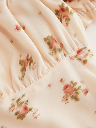 Satin Satin Floral Sweetheart Puff Sleeve Ruched Lettuce Trim Mermaid Maxi Dress For Date