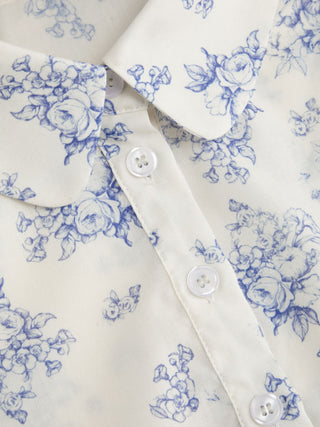 Woven Cotton-blend Floral Peplum Short Sleeve Oversized Blouse For Daily Casual Vacation
