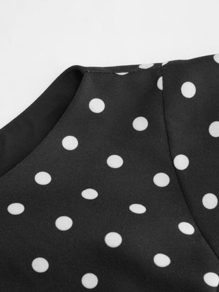 Polka Dot Boat Neck Ruffle Sleeve Knotted A-line Mini Dress