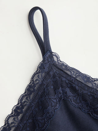 High Stretch Cotton-blend V-neck Lace Trim Cami Top