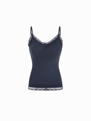 High Stretch Cotton-blend V-neck Lace Trim Cami Top