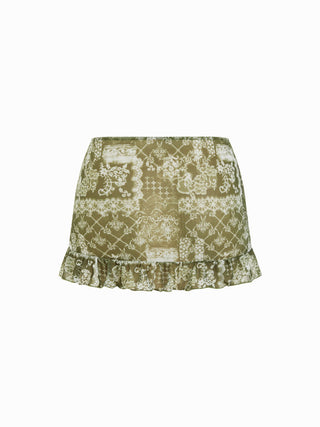 Halter Neckline Paisley Triangle Bikini Set With Ruffle Cover Up Skirt