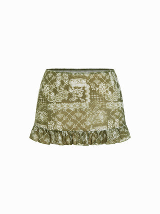 Halter Neckline Paisley Triangle Bikini Set With Ruffle Cover Up Skirt