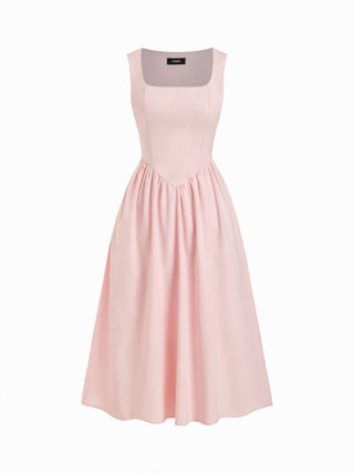 Wedding Wedding Guest Dress wedding guest wedding special occasion dresses Woven Linen-blend Square Neck Ruffle Midi Dress For Vacation