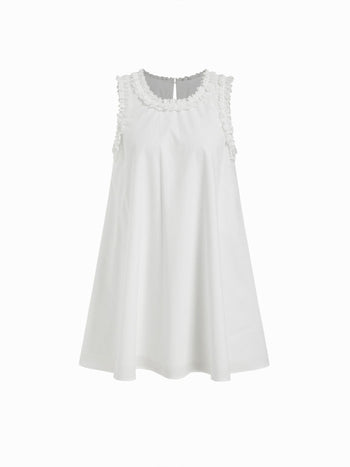 Cotton Round Neckline Ruffle Flared Mini Dress