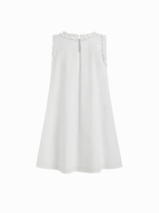 Cotton Round Neckline Ruffle Flared Mini Dress