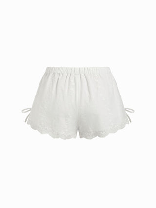 Cotton Low Rise Embroidery Tie Side Split Pointed Hem Oversized Shorts