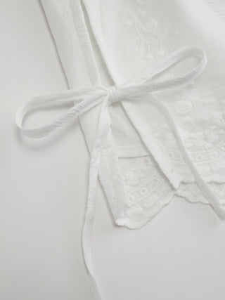 Cotton Low Rise Embroidery Tie Side Split Pointed Hem Oversized Shorts