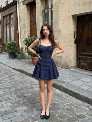 Sweetheart Neck Striped High Rise A-line Mini Dress