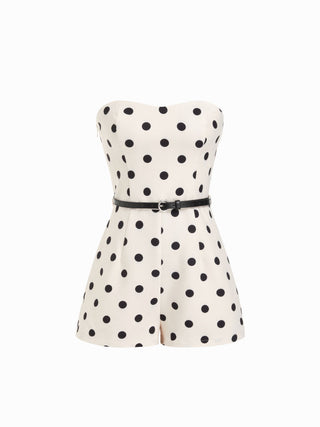 Satin Satin Polka Dot Bandeau Mid Rise Romper With Belt For Daily Casual Party/Clubbing