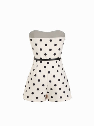Satin Satin Polka Dot Bandeau Mid Rise Romper With Belt For Daily Casual Party/Clubbing