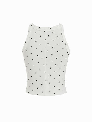Cotton-blend Round Neckline Solid Tank Top
