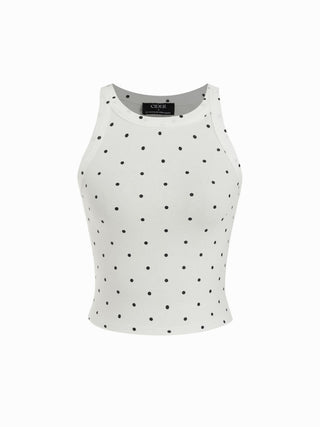 Cotton-blend Round Neckline Solid Tank Top